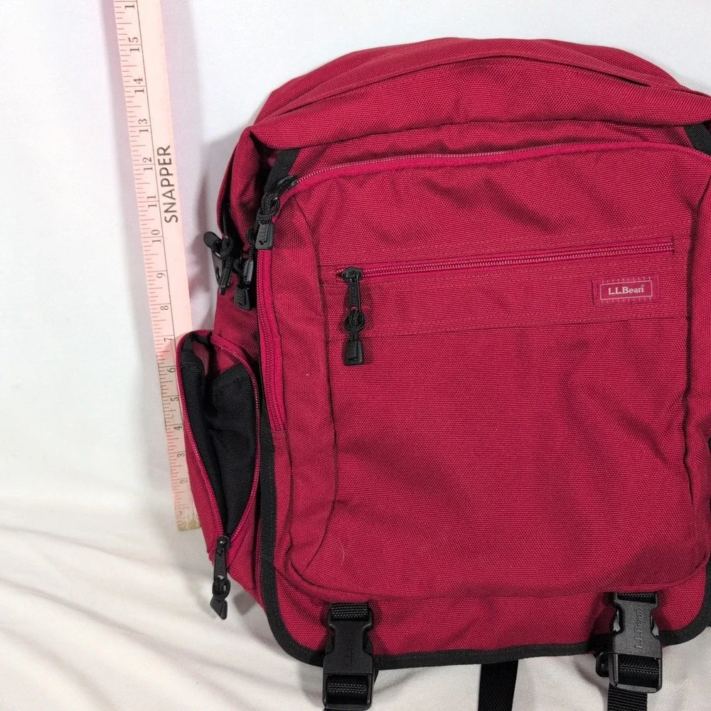 LL Bean 0NDR7 Deluxe Book Satchel Comfort Carry Laptop Travel Backpack Red
